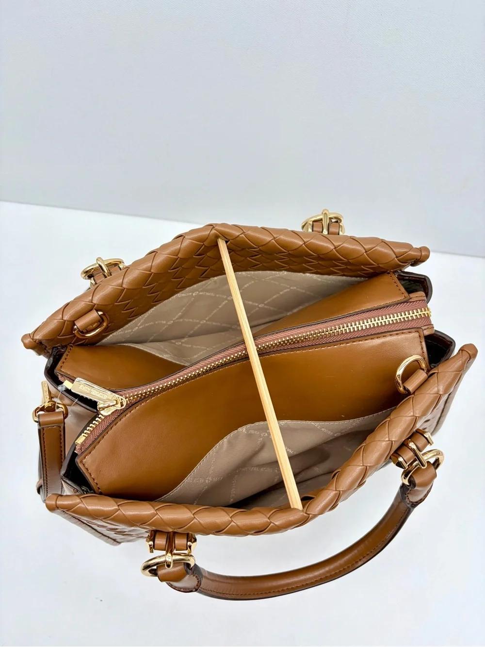 Michael Kors Woven Leather Satchel Crossbody Luggage